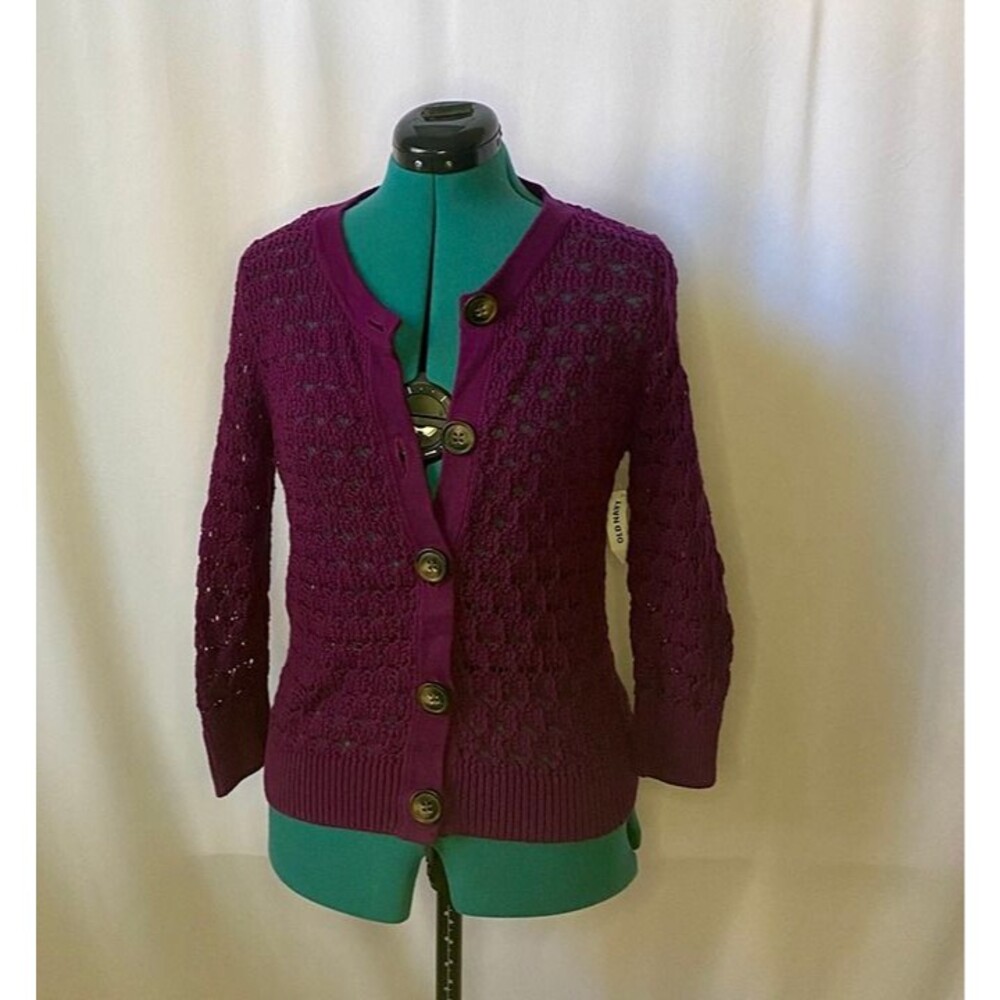 NWT Old Navy purple eggplant open knit sweater cardigan. Size large